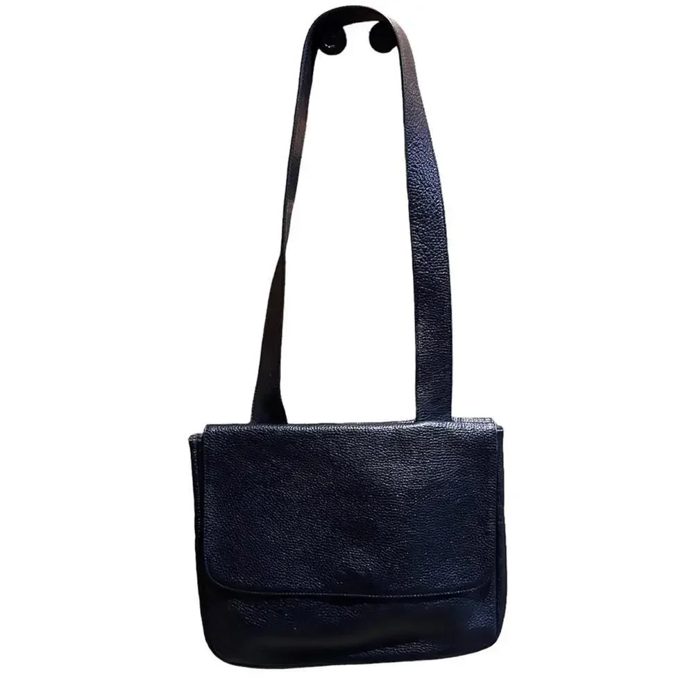 Jennifer Graham Classic Black Pebbled Leather Crossbody Messenger Bag